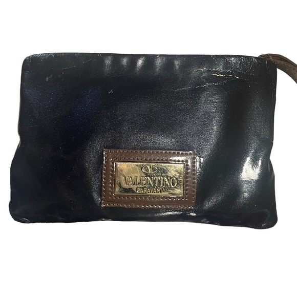 Valentino Leather Bow Clutch, Black & Brown w. Gold Hardware - ALL SHIPS FREE - Picture 1 of 7